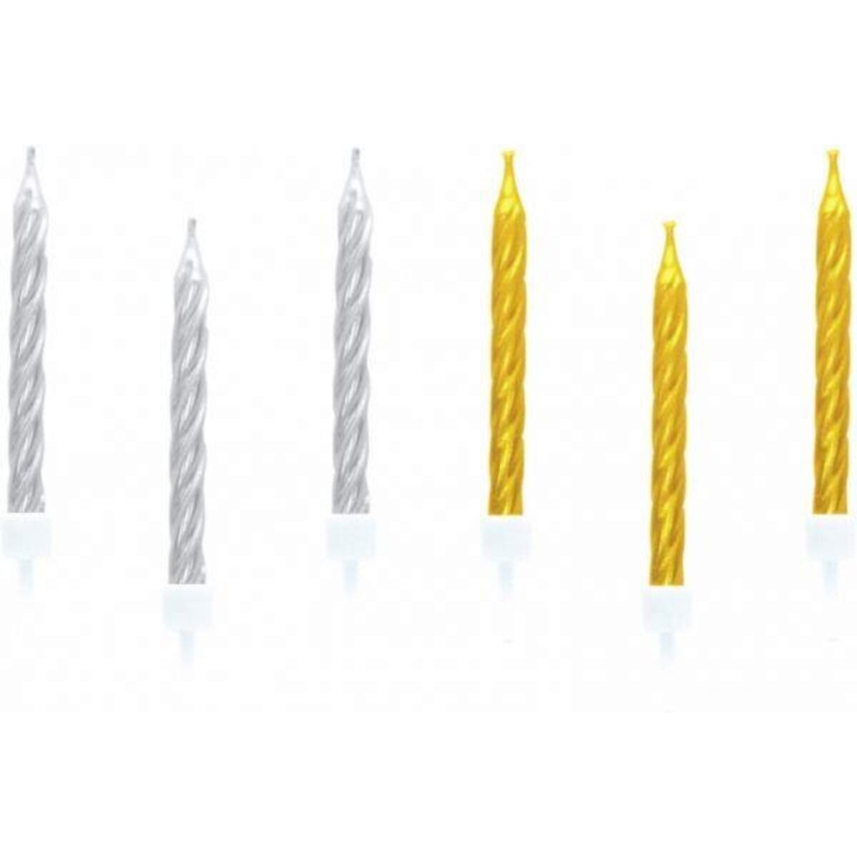 amscan Spiralkerzen mit Halter, gold und silber, 10 Stück