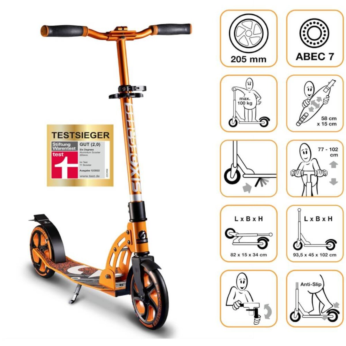 Authentic Sports & Toys Scooter 205 mm orange six degrees