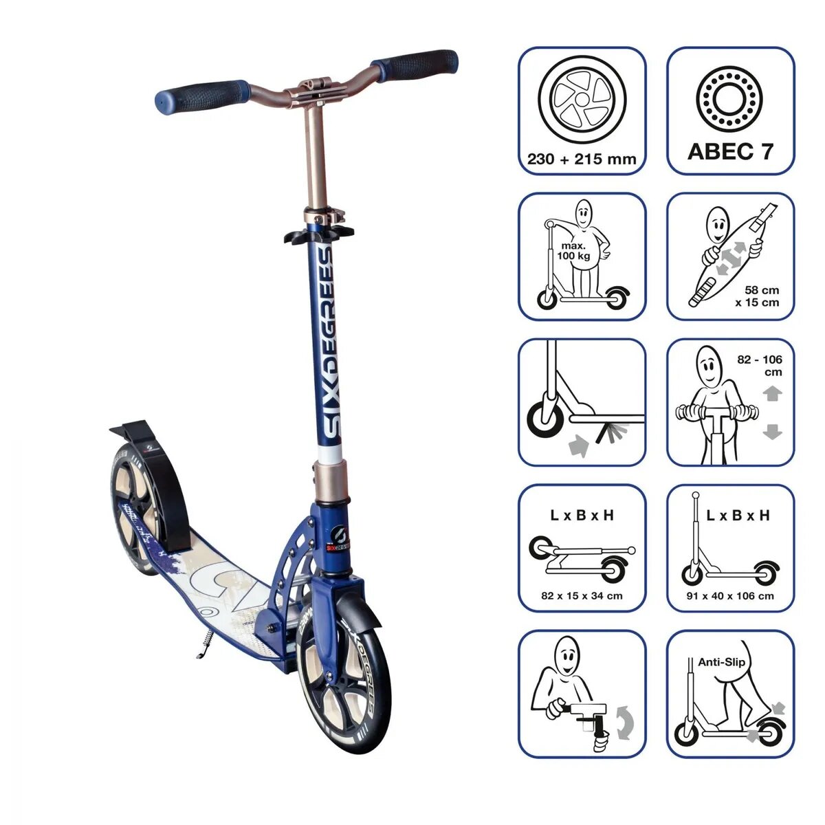 Authentic Sports SIX DEGREES Aluminium Scooter 230/215 mm creme