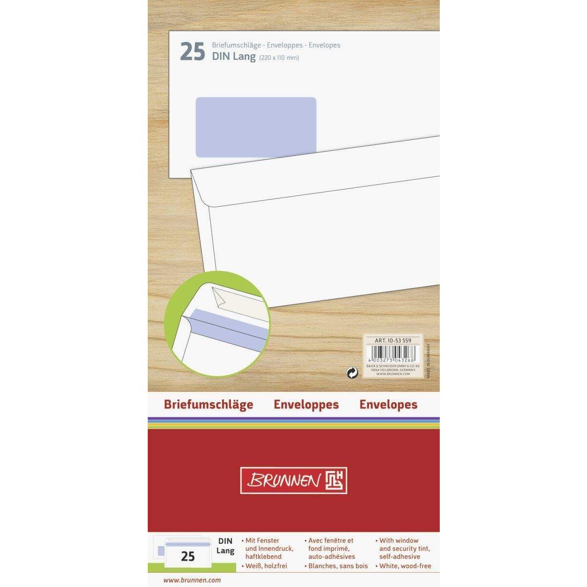 BRUNNEN Briefumschlag Din/lang mit Fenster 25 Stk