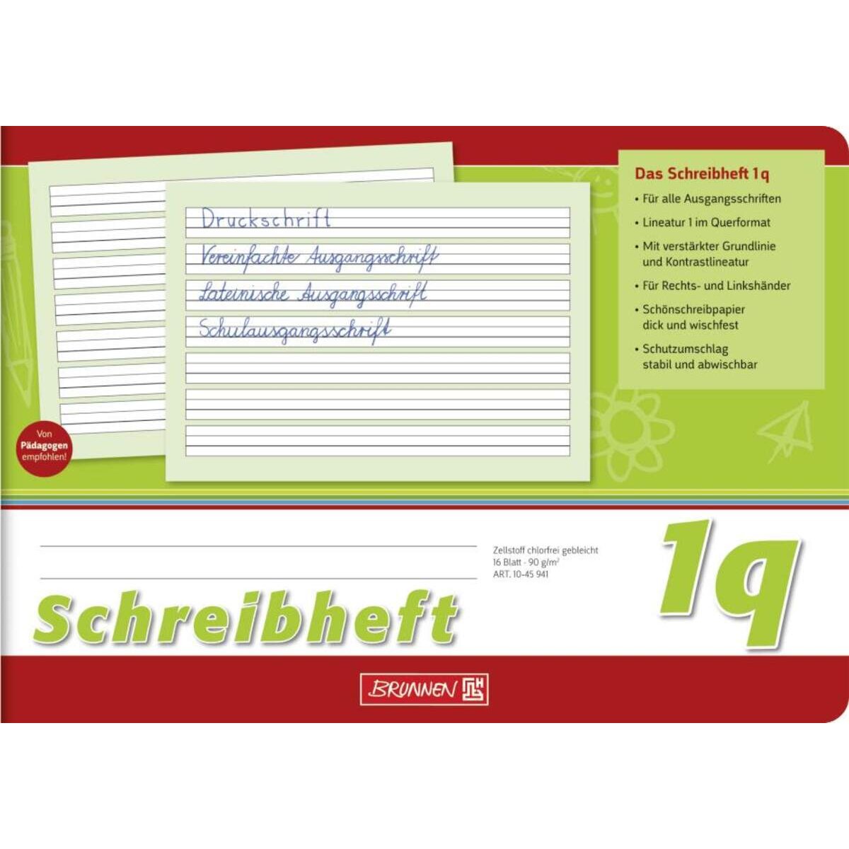 BRUNNEN Schulheft A5 quer, liniert, Lineatur 1Q, 16 Blatt