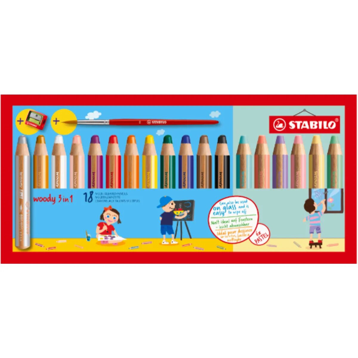 Buntstift STABILO woody 3 in 1 - 18er Kartonetui inkl. Pastell