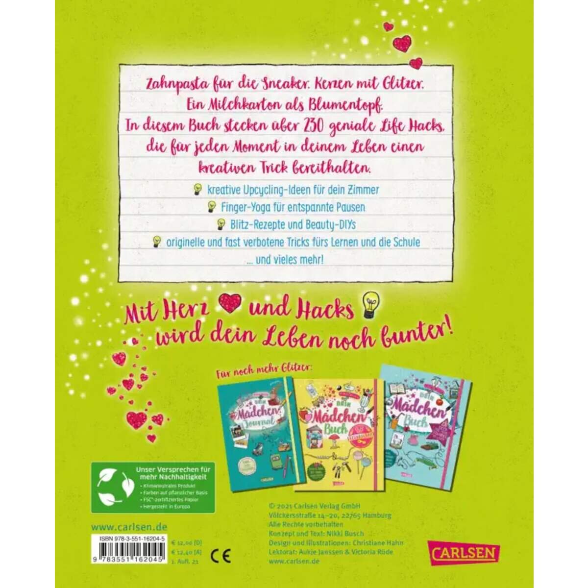 Carlsen Verlag Dein Mädchenbuch: Life Hacks von Nikki Busch, Christiane Hahn