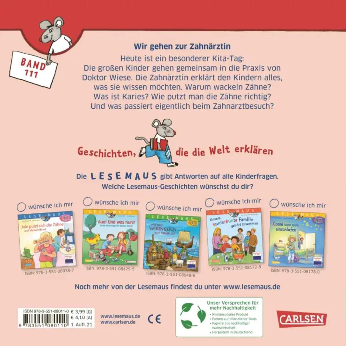 Carlsen Verlag LESEMAUS 111: Wir gehen zur Zahnärztin von Andrea Zschocher , Michaela Heitmann