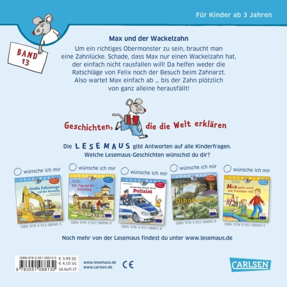 Carlsen Verlag LESEMAUS 13: Max und der Wackelzahn