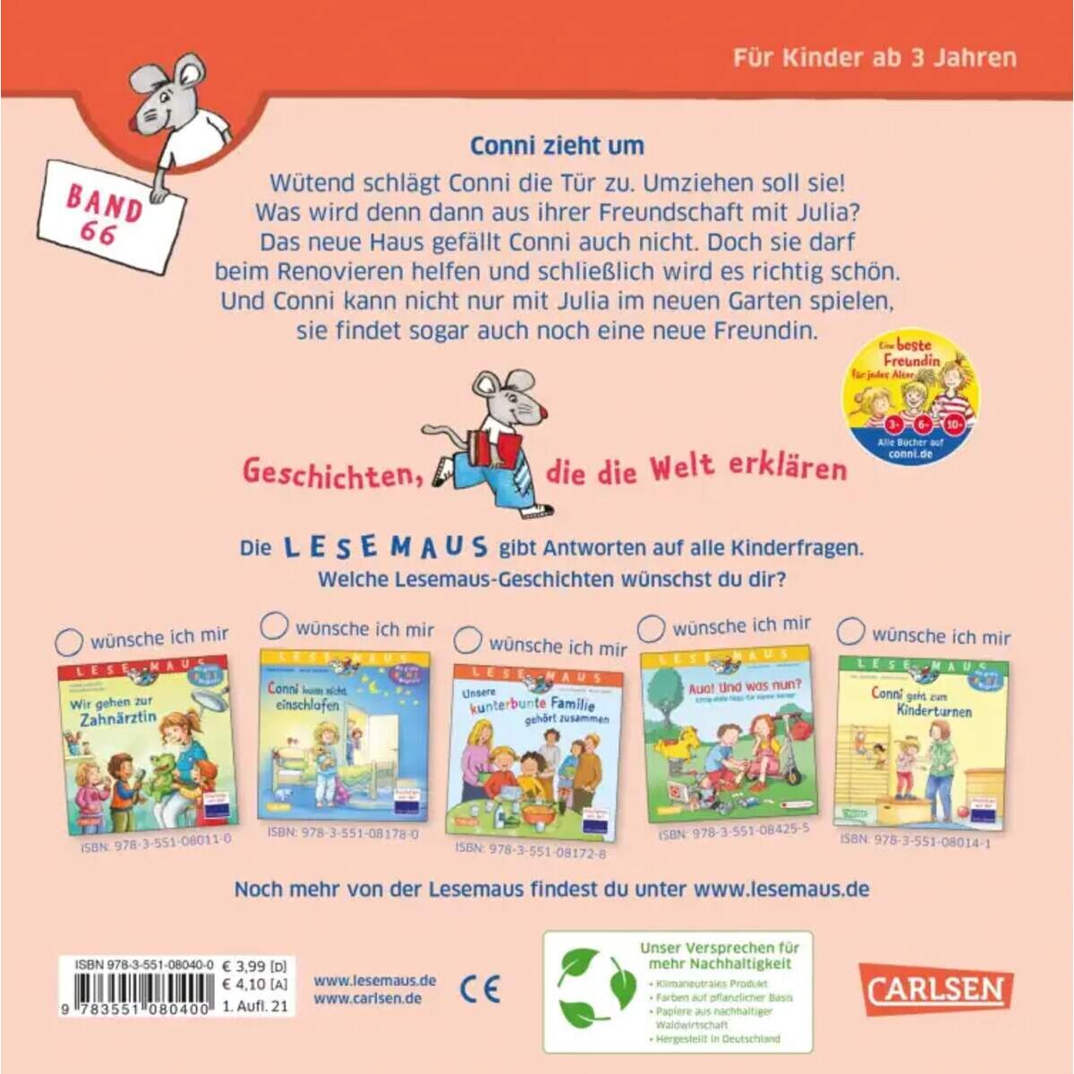 Carlsen Verlag LESEMAUS 66: Conni zieht um