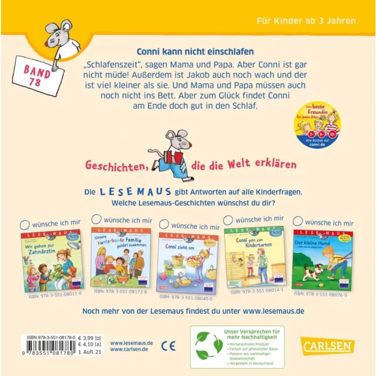 Carlsen Verlag LESEMAUS 78: Conni kann nicht einschlafen