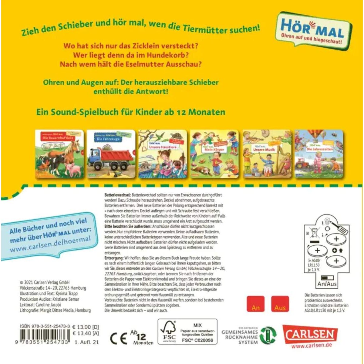 Carlsen Verlag Mein erstes Hör mal (Soundbuch ab 1 Jahr): Die Tierkinder