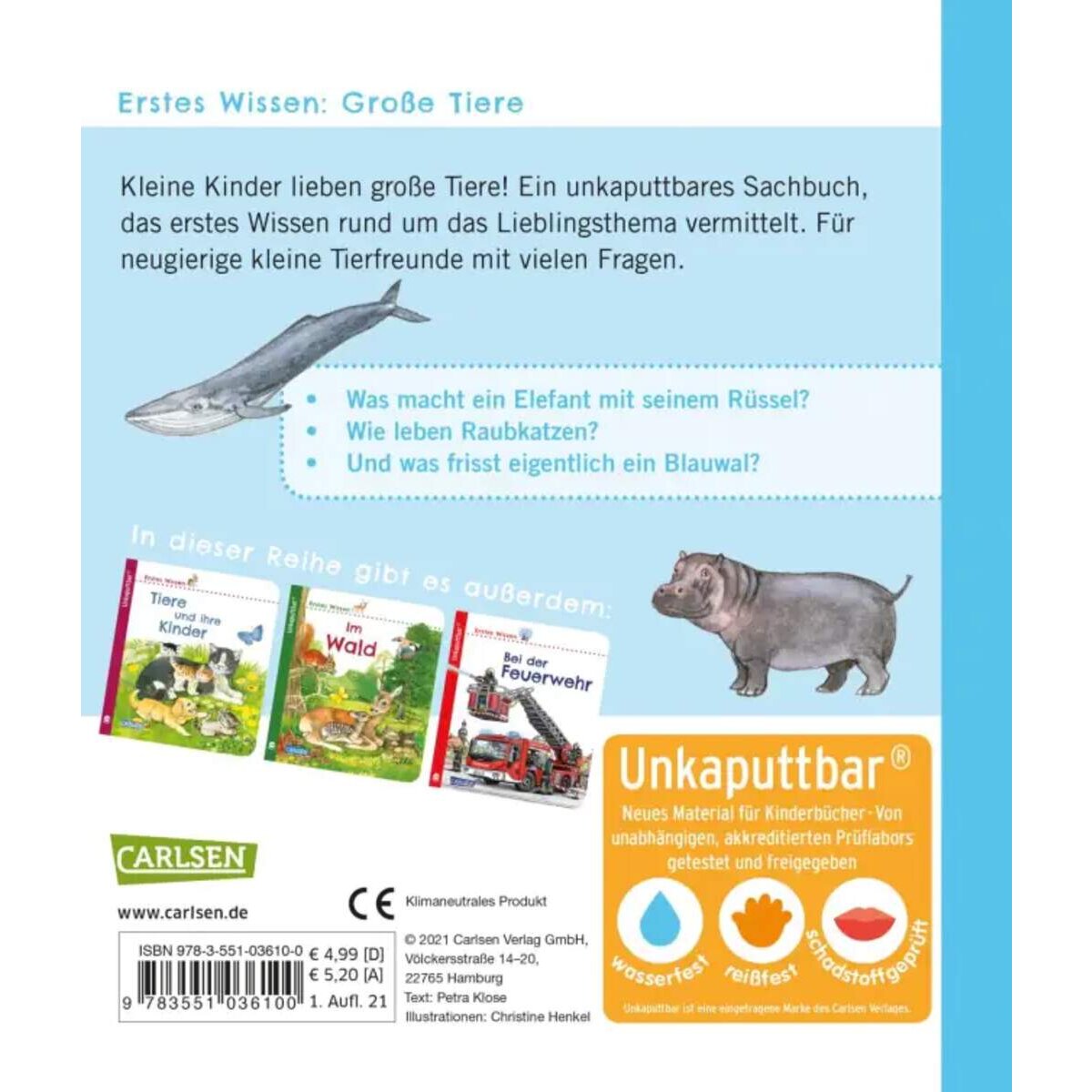 Carlsen Verlag Unkaputtbar: Erstes Wissen: Große Tiere
