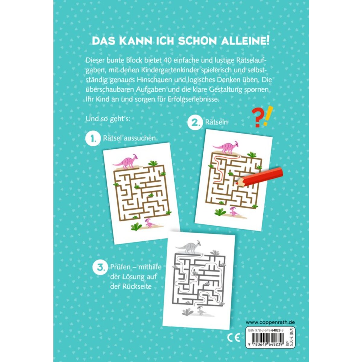 Coppenrath Verlag Mein k. Kindergartenblock: Rätsel ohne Text - Dinosaurier