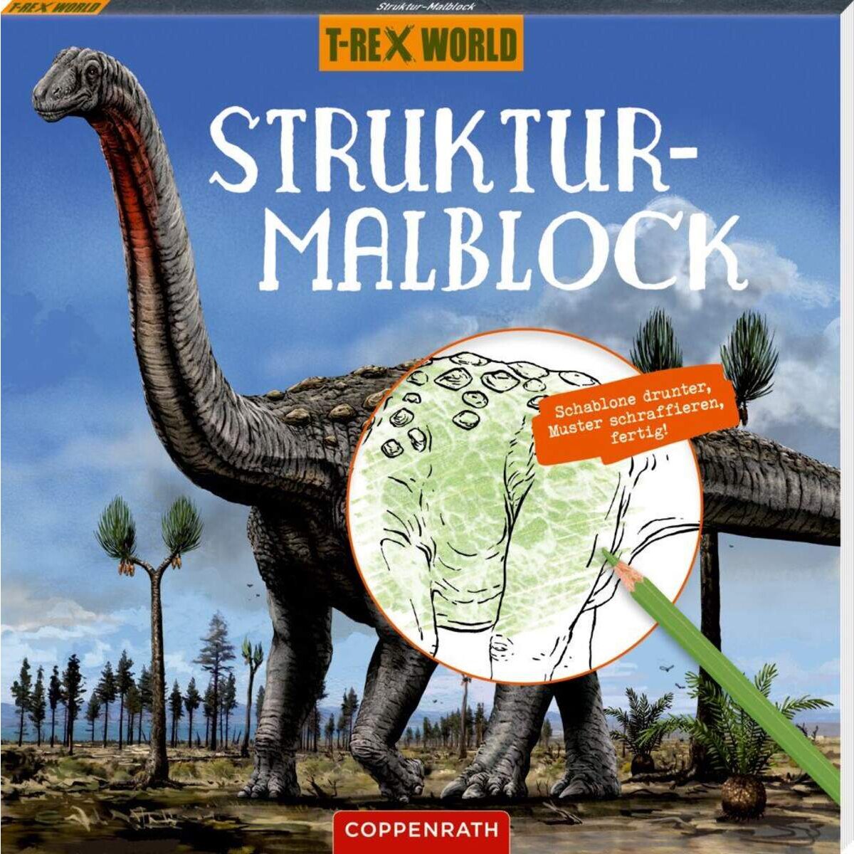 Coppenrath Verlag Struktur-Malblock (mit Schraffur-Schablone) T-Rex World