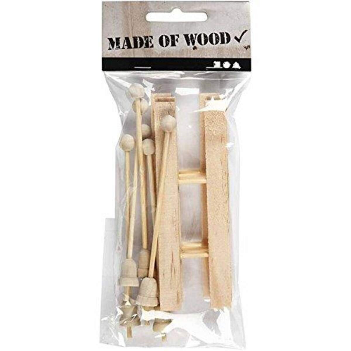 Creativ Company Ski mit Stöcken aus Holz, 3 Paar, 11 x 3,8 cm