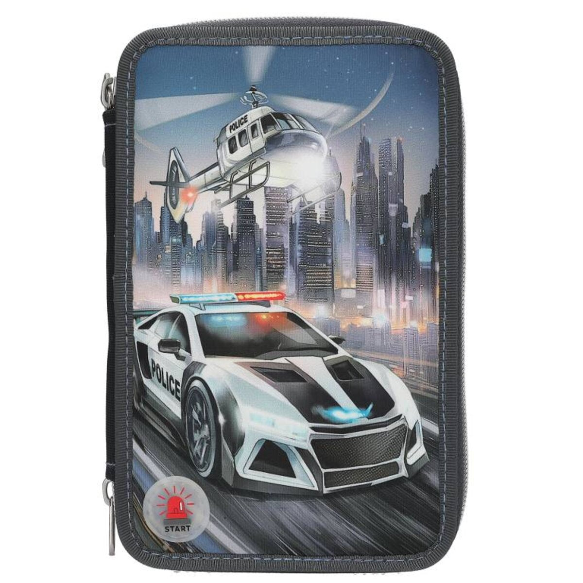 Depesche 3 Fach Federtasche komplett gefüllt Monster Cars LED Polizeiauto