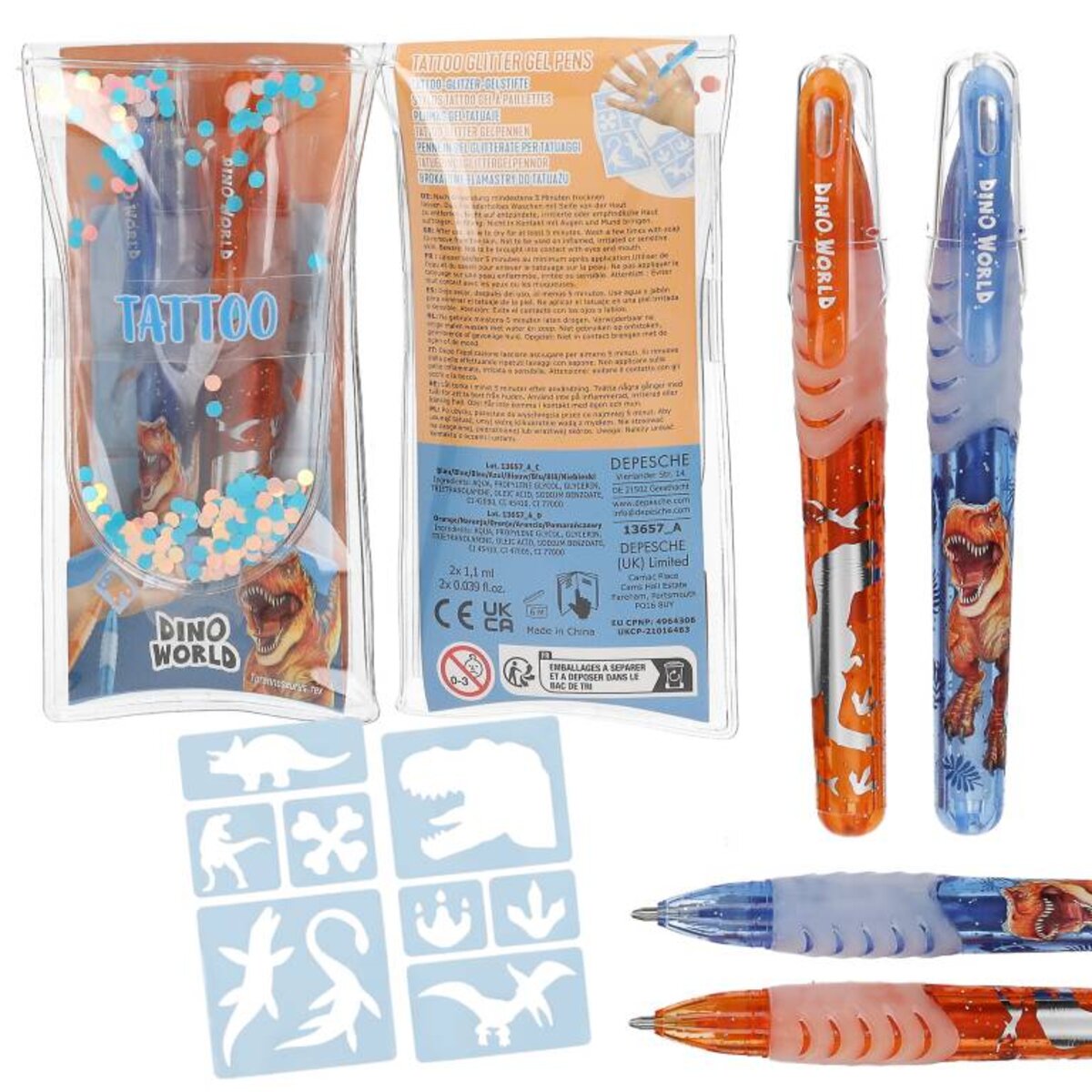 Depesche Dino World Tattoo Glitzer Gelstifte