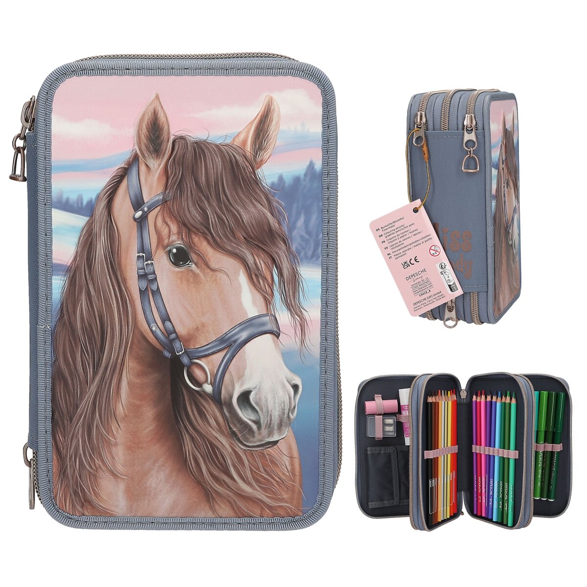 Depesche Miss Melody 3 Fach komplett gefüllte Federtasche mit 3D Effekt