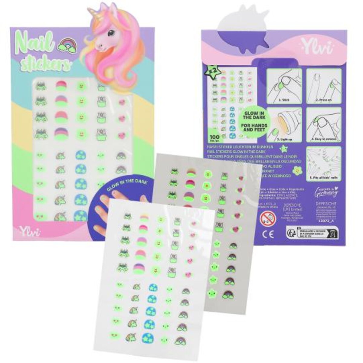 Depesche Ylvi Nagelsticker Glow in the Dark, 2-fach sortiert