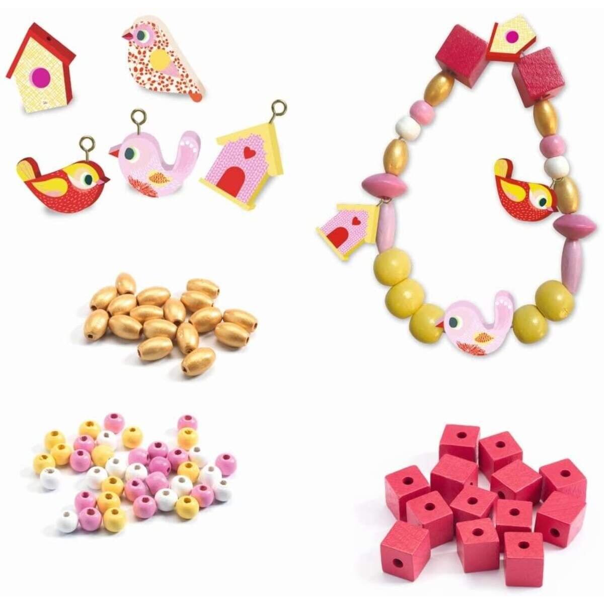 Djeco Schmuck basteln: Holzperlen Vögel
