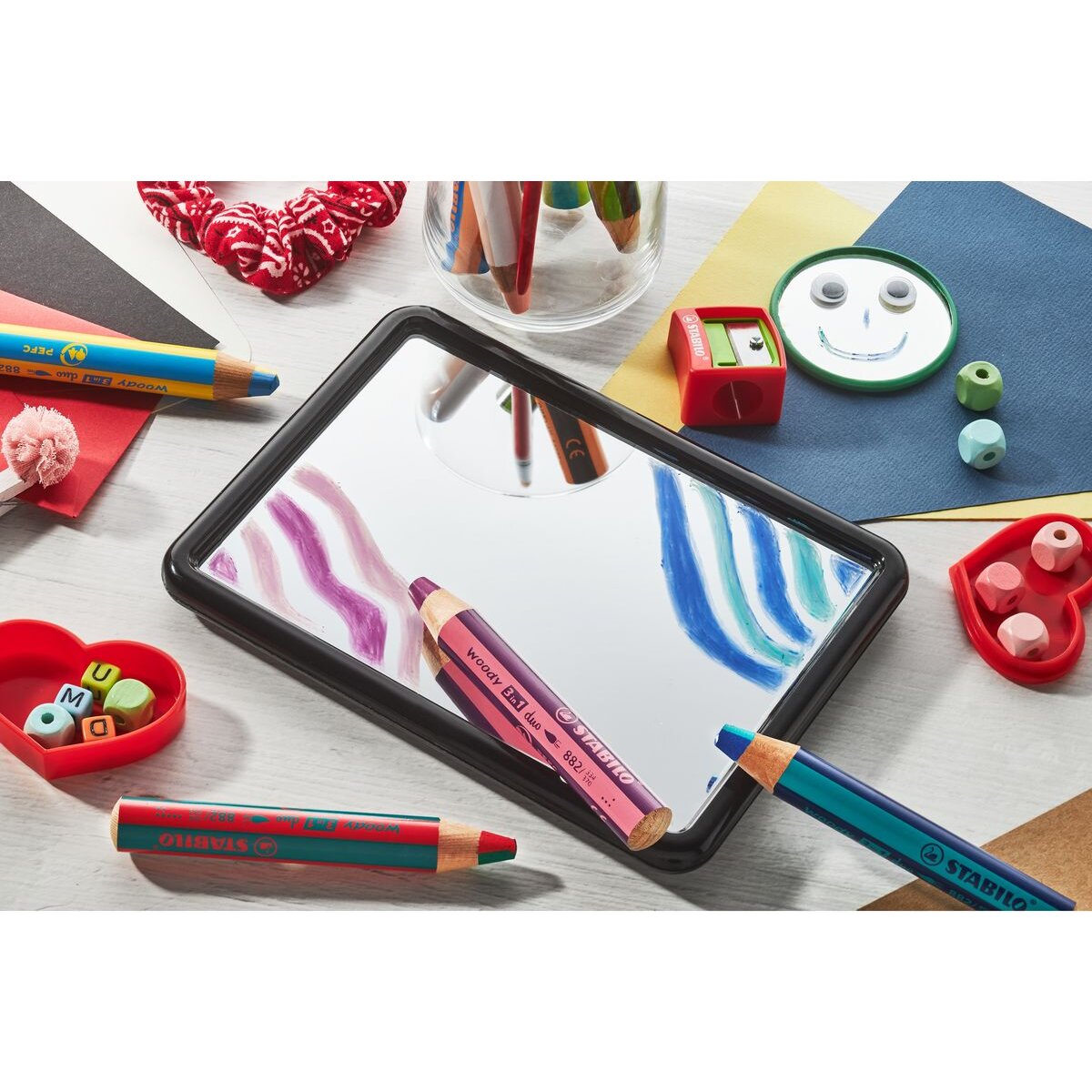 Duo Buntstift, Wasserfarbe & Wachsmalkreide - STABILO woody 3 in 1 duo - zweifarbige Mine - Einzelstift - hellgrün/braun