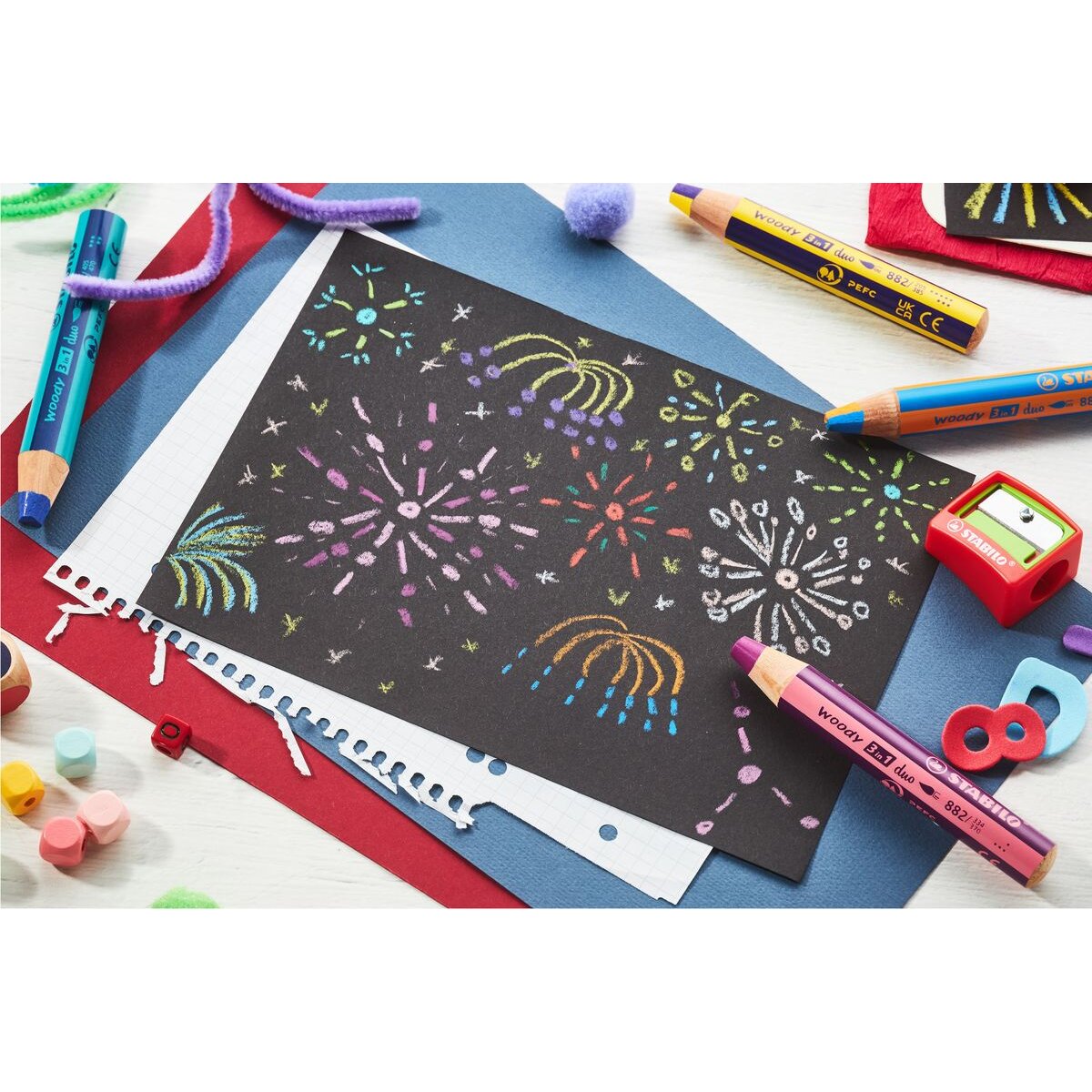 Duo Buntstift, Wasserfarbe & Wachsmalkreide - STABILO woody 3 in 1 duo - zweifarbige Mine - Einzelstift - hellgrün/braun