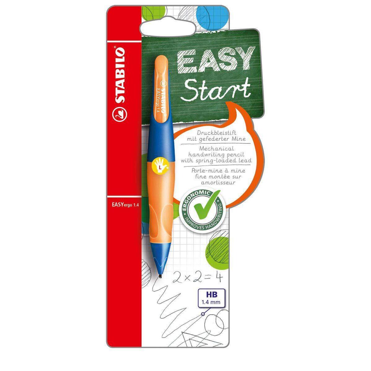 Ergonomischer Druck-Bleistift für Linkshänder - STABILO EASYergo 1.4 in ultramarinblau/neonorange - Einzelstift - inklusive 3 dünner Minen - Härtegrad HB