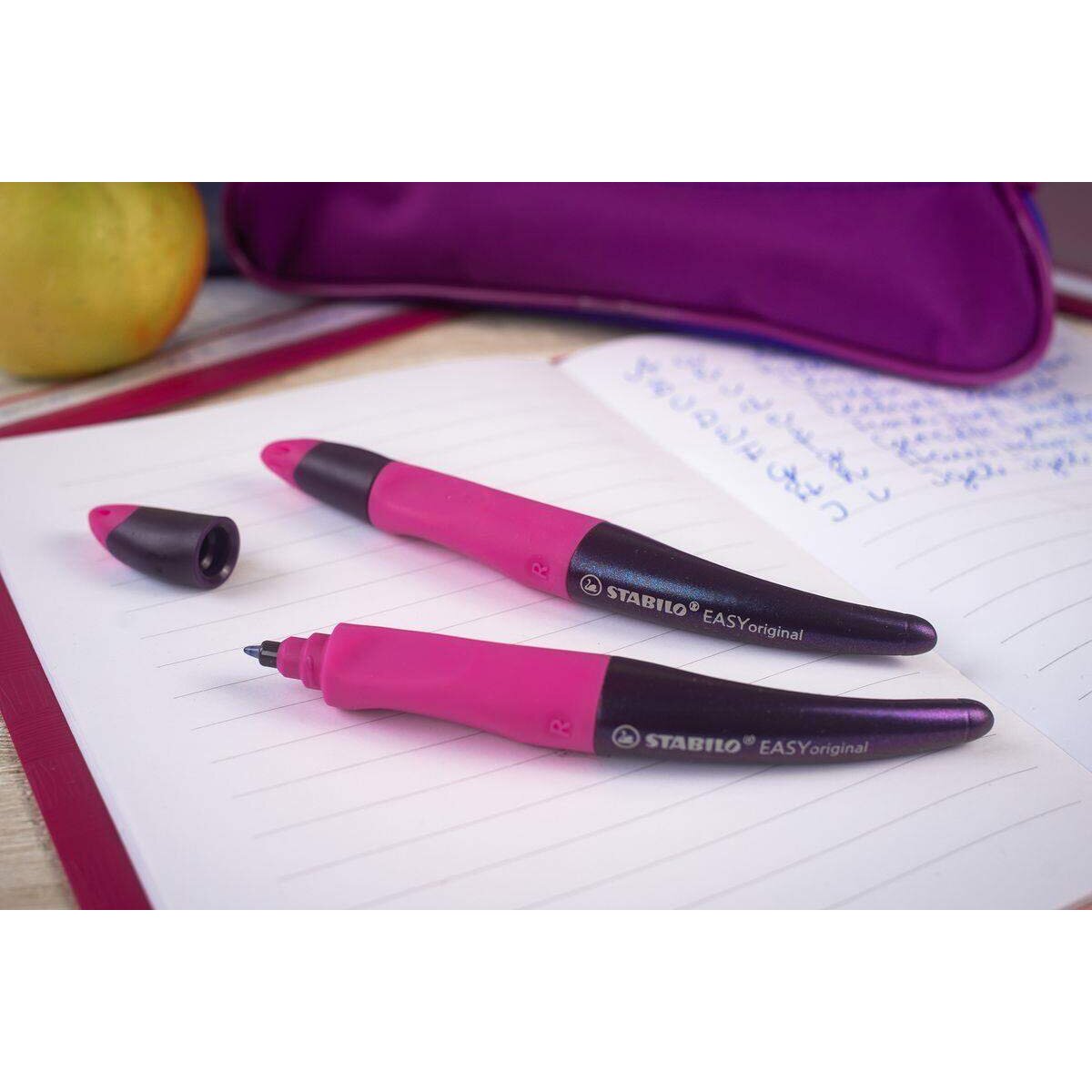 Ergonomischer Tintenroller für Rechtshänder - STABILO EASYoriginal Holograph Edition in magenta - Einzelstift - Schreibfarbe blau (löschbar) - inklusive Patrone