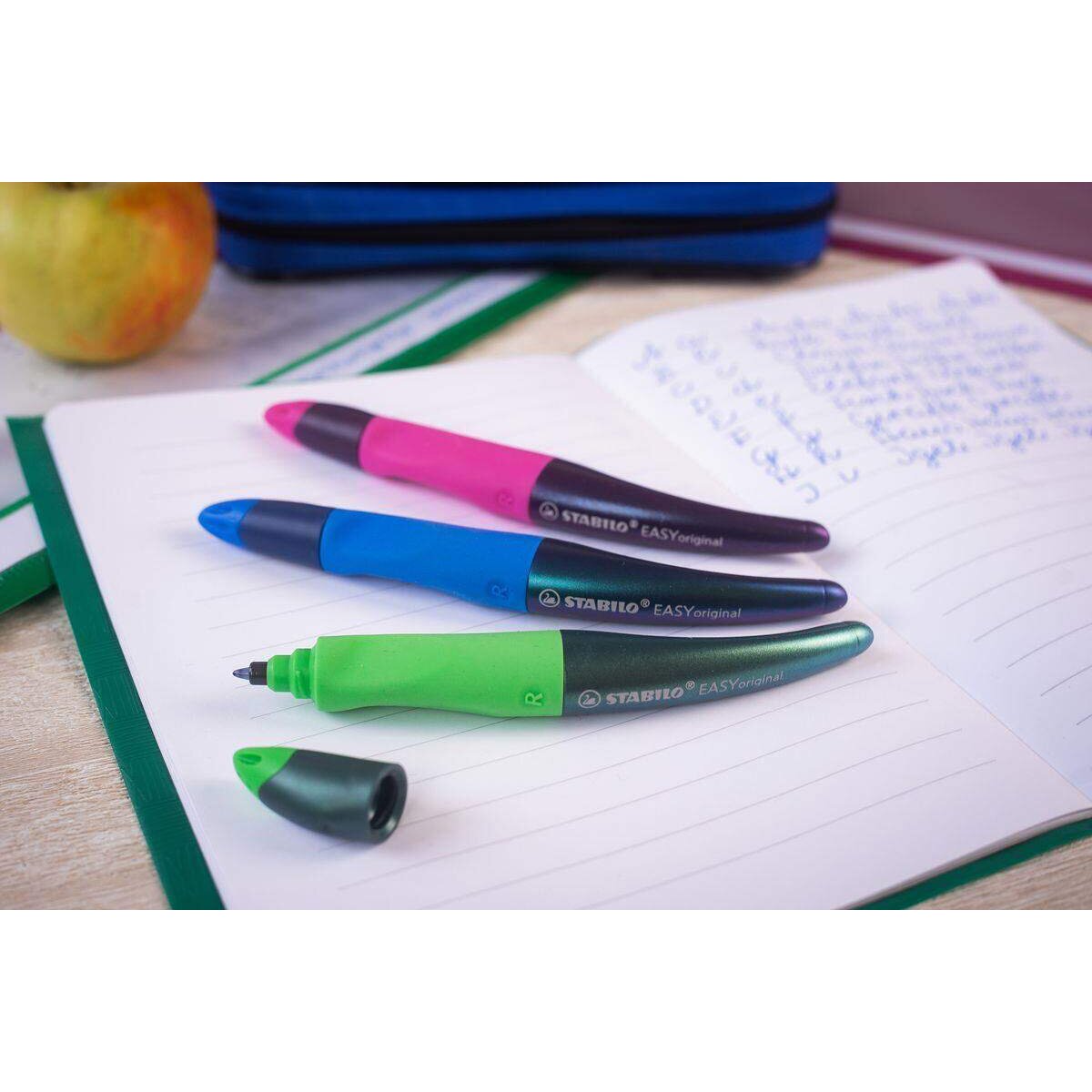 Ergonomischer Tintenroller für Rechtshänder - STABILO EASYoriginal Holograph Edition in magenta - Einzelstift - Schreibfarbe blau (löschbar) - inklusive Patrone