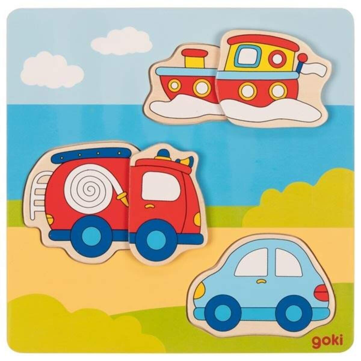 goki Einlegepuzzle 3D Effekt Fahrzeuge, 5 Teile