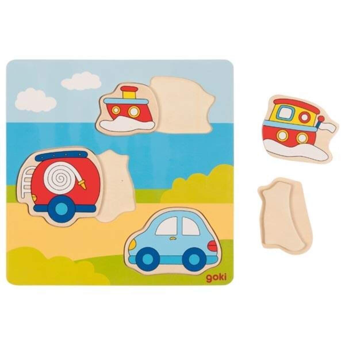 goki Einlegepuzzle 3D Effekt Fahrzeuge, 5 Teile