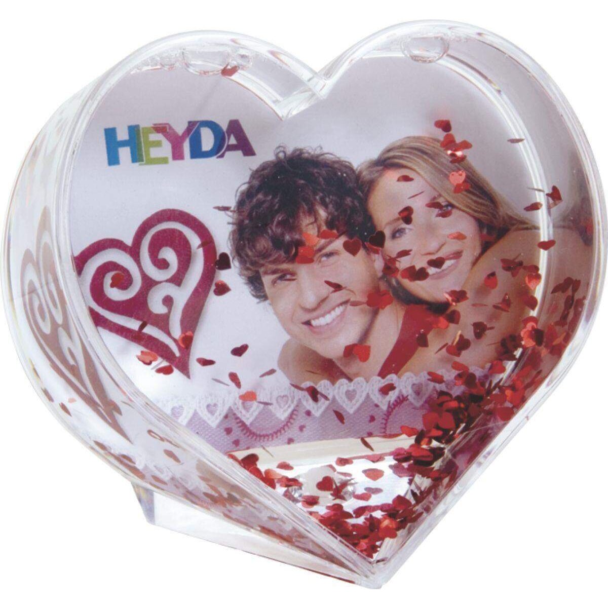 Heyda Schneekugel "Flitterherz" 10 x 10 cm, Display ca. 21 x 35 x 32 cm