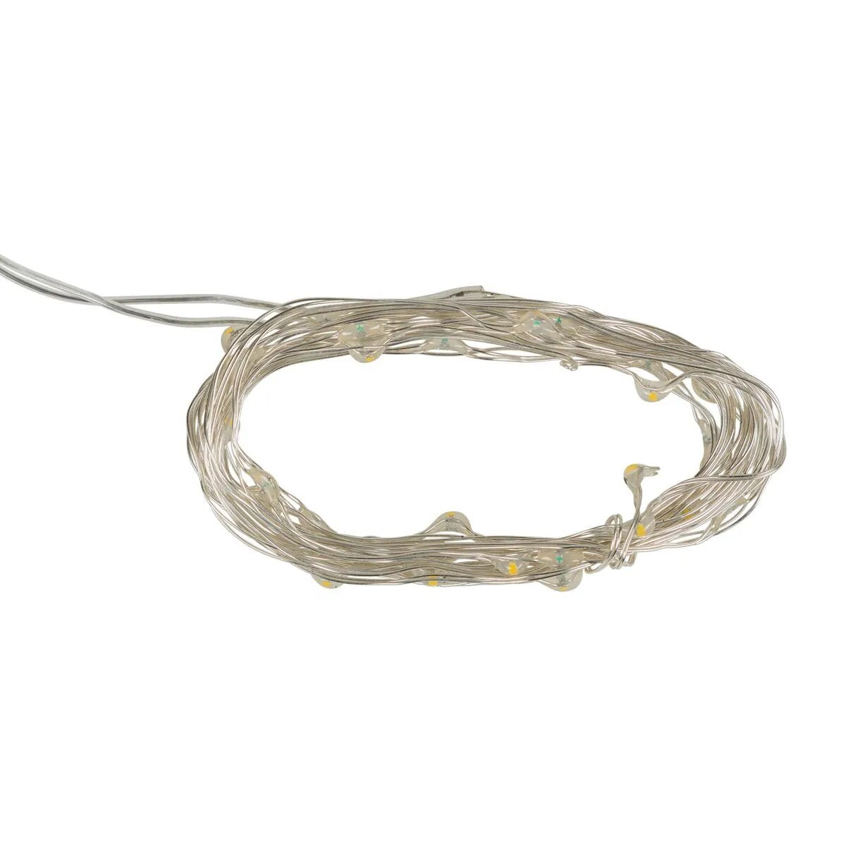 Idena 30er LED Micro-Lichterkette, warmweiß, für innen, batterieb., silberner Draht, Timer