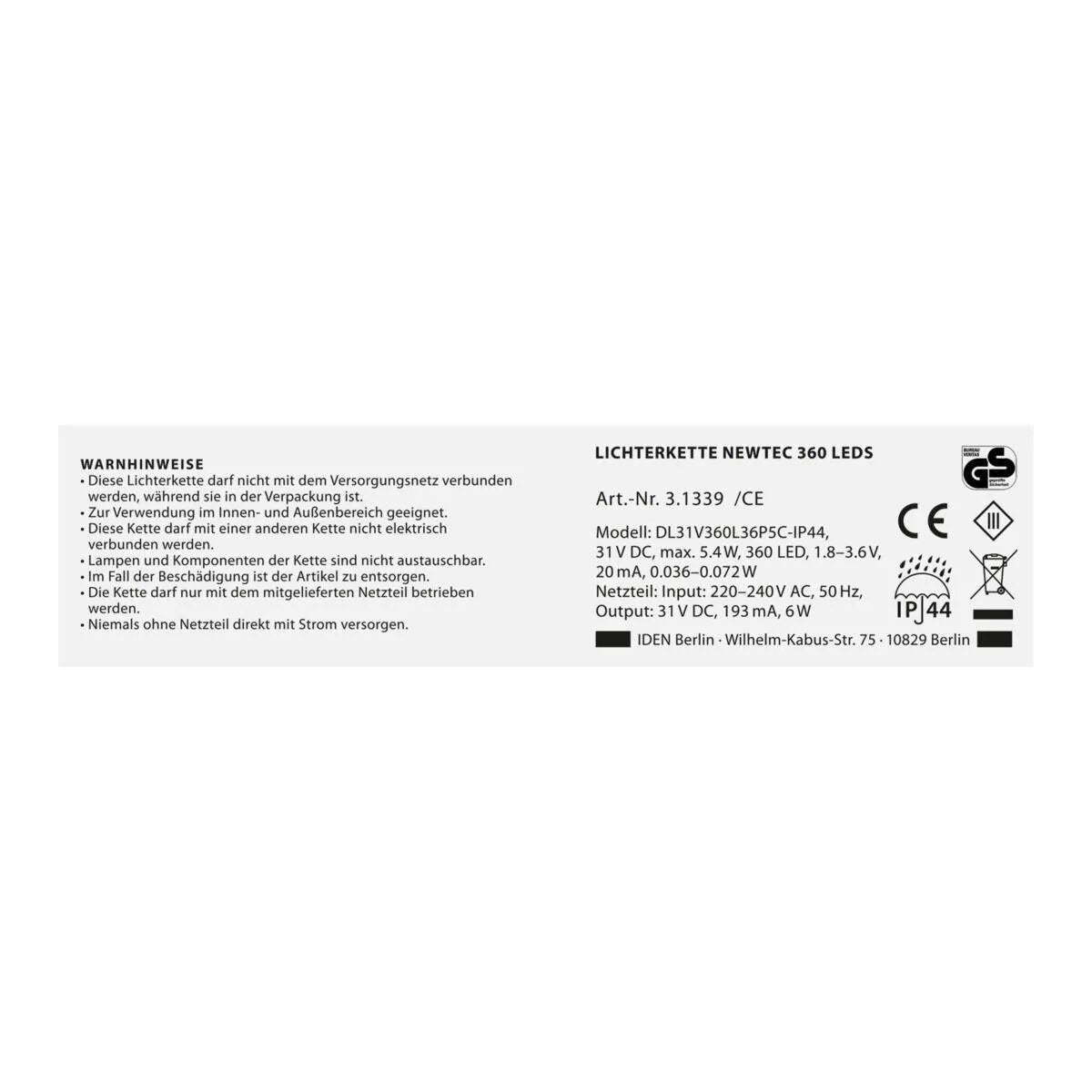 Idena Lichterkette NewTec 360 LED ww Lichtsensor