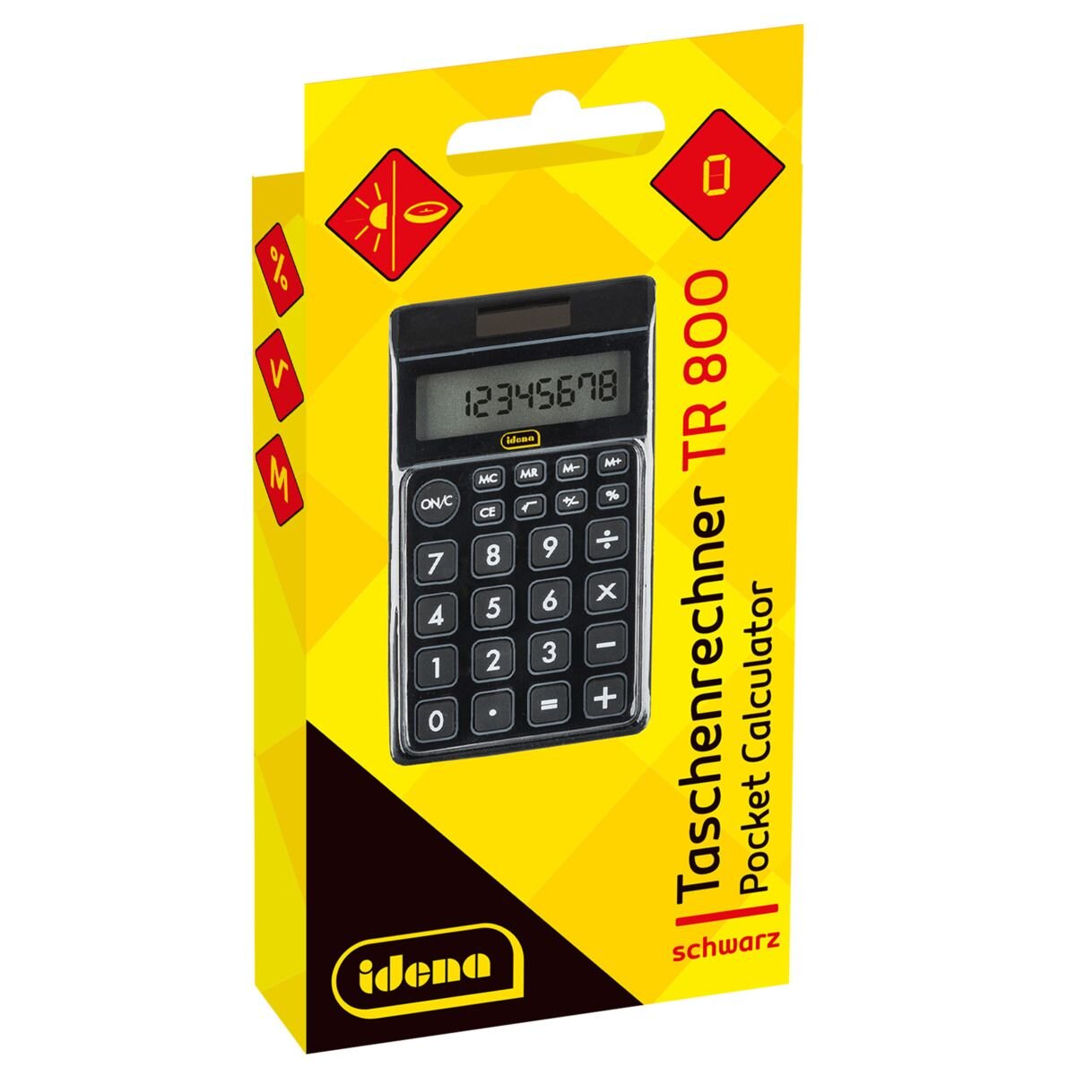 Idena Taschenrechner TR 800, 8-stelliges Display, Solar- und Batteriebetrieb, schwarz