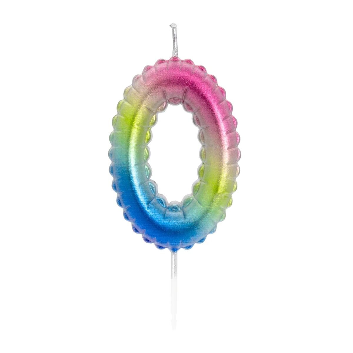 Idena Zahlenkerze - "0", Regenbogen metallic