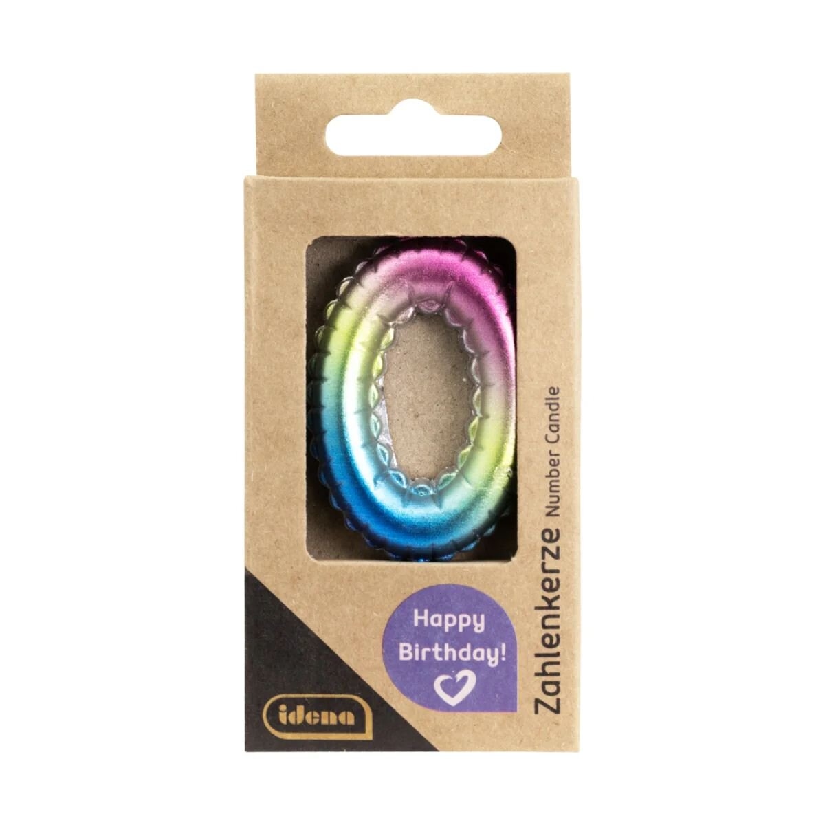 Idena Zahlenkerze - "0", Regenbogen metallic