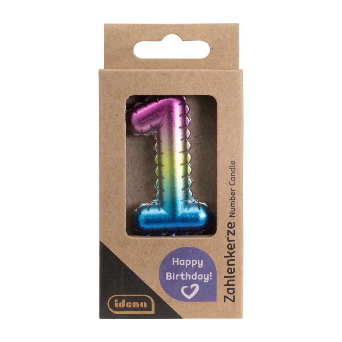 Idena Zahlenkerze - "1", Regenbogen metallic