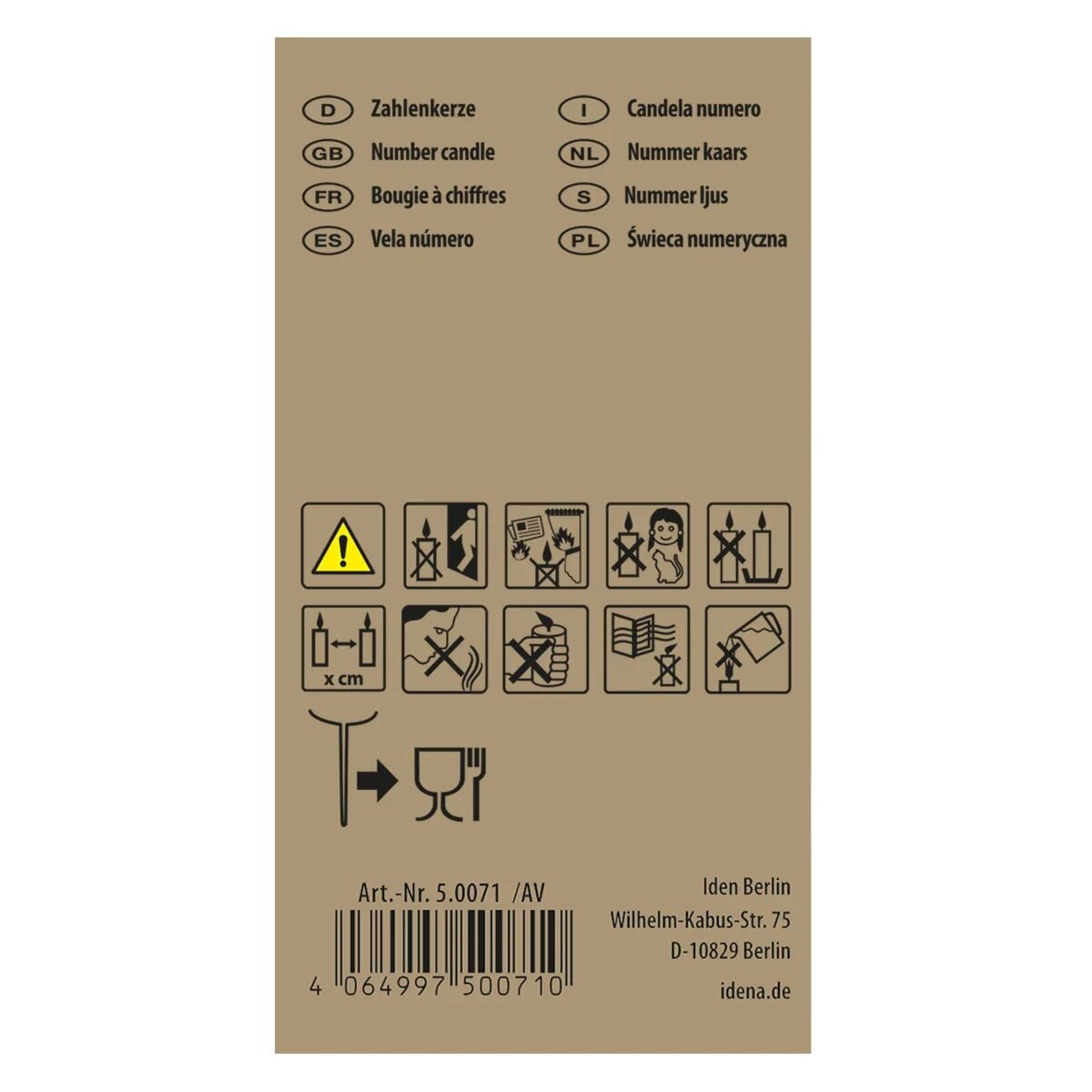 Idena Zahlenkerze - "1", Regenbogen metallic