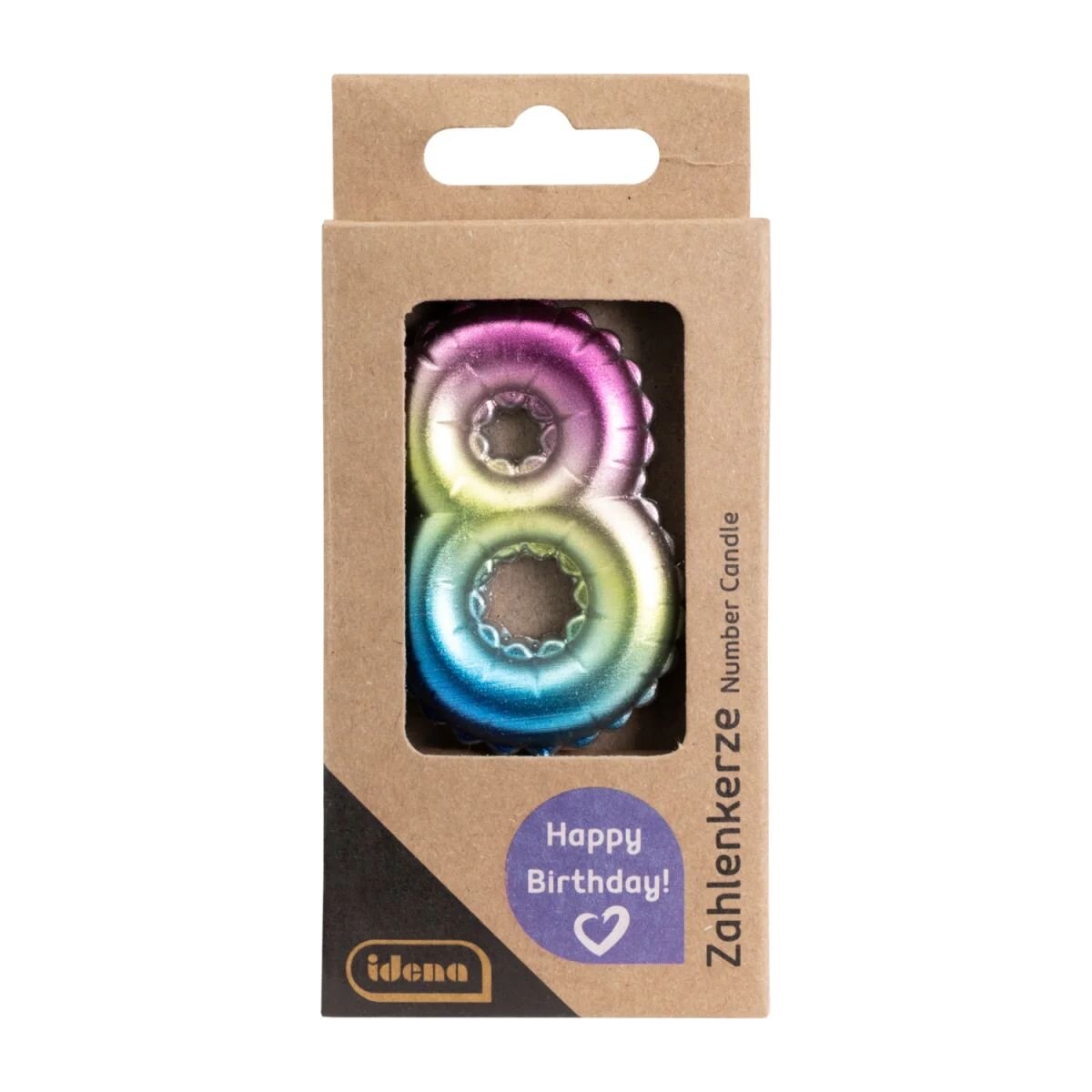 Idena Zahlenkerze - "8", Regenbogen metallic