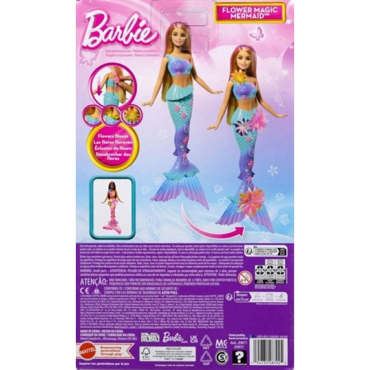Mattel Barbie Flower Magic Meerjungfrau Spielzeugpuppe mit Perlen