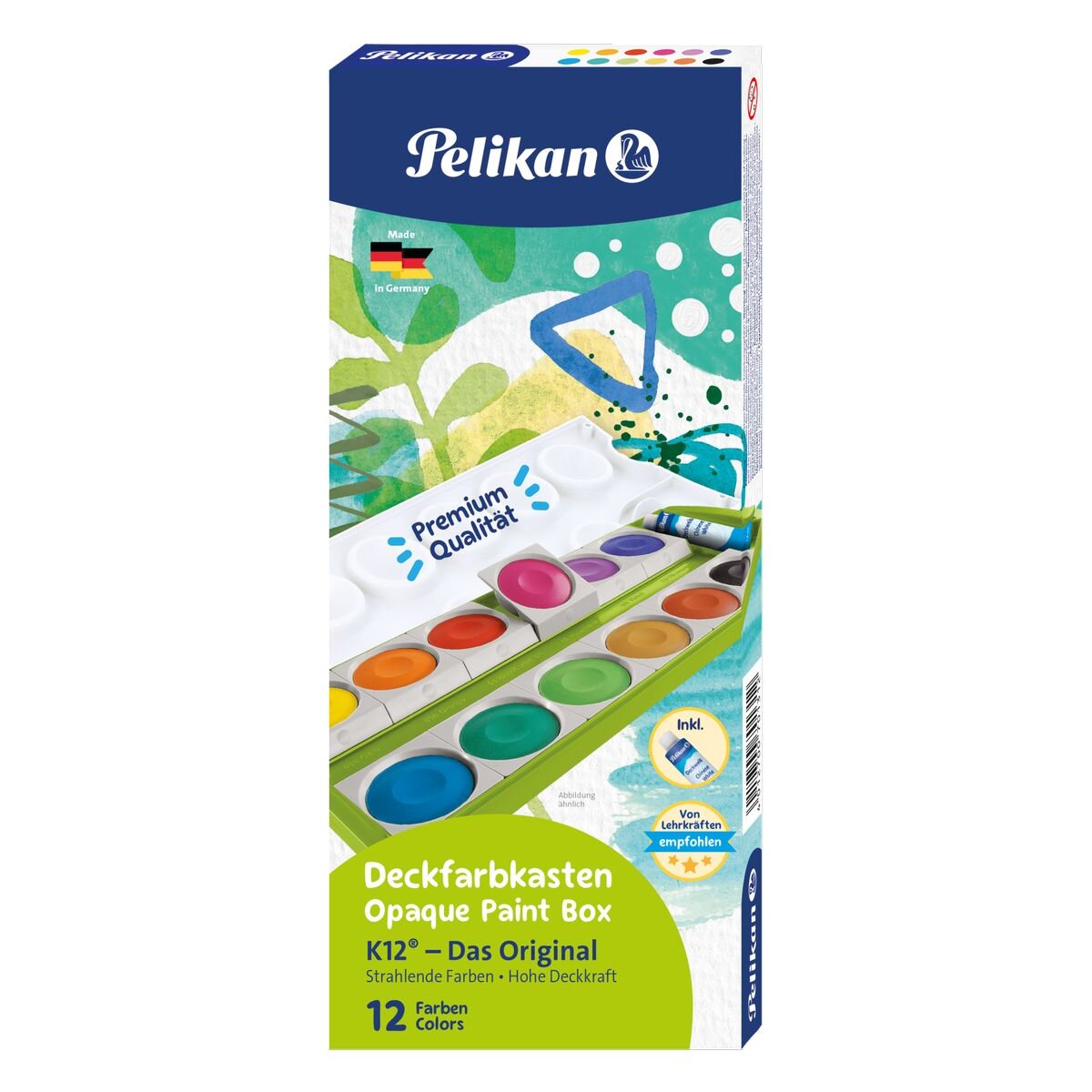 Pelikan Deckfarbkasten K12, 12 Farben 1 Tube Deckweiß, grün
