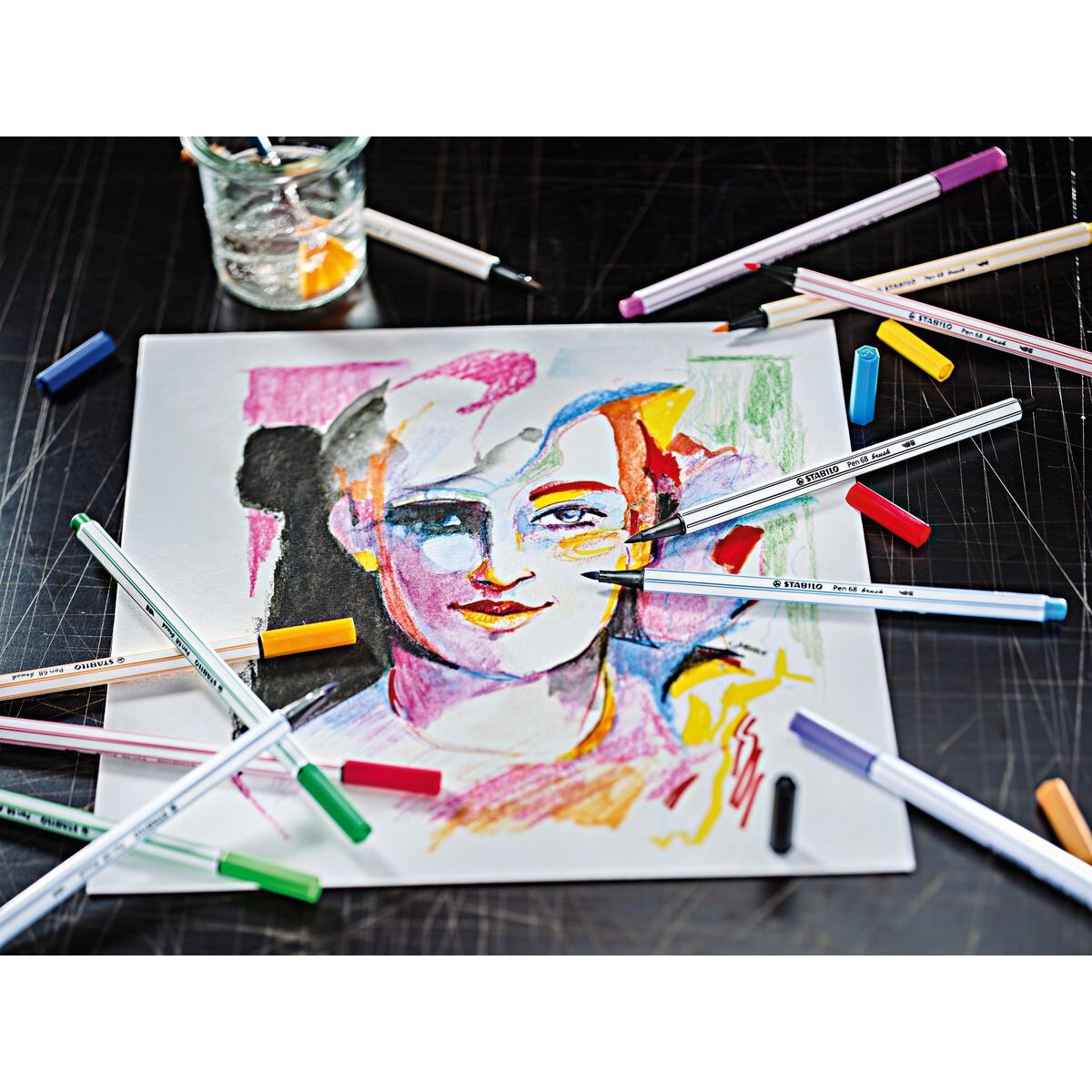 Premium-Filzstift mit Pinselspitze für variable Strichstärken - STABILO Pen 68 brush - Einzelstift - gelbrot