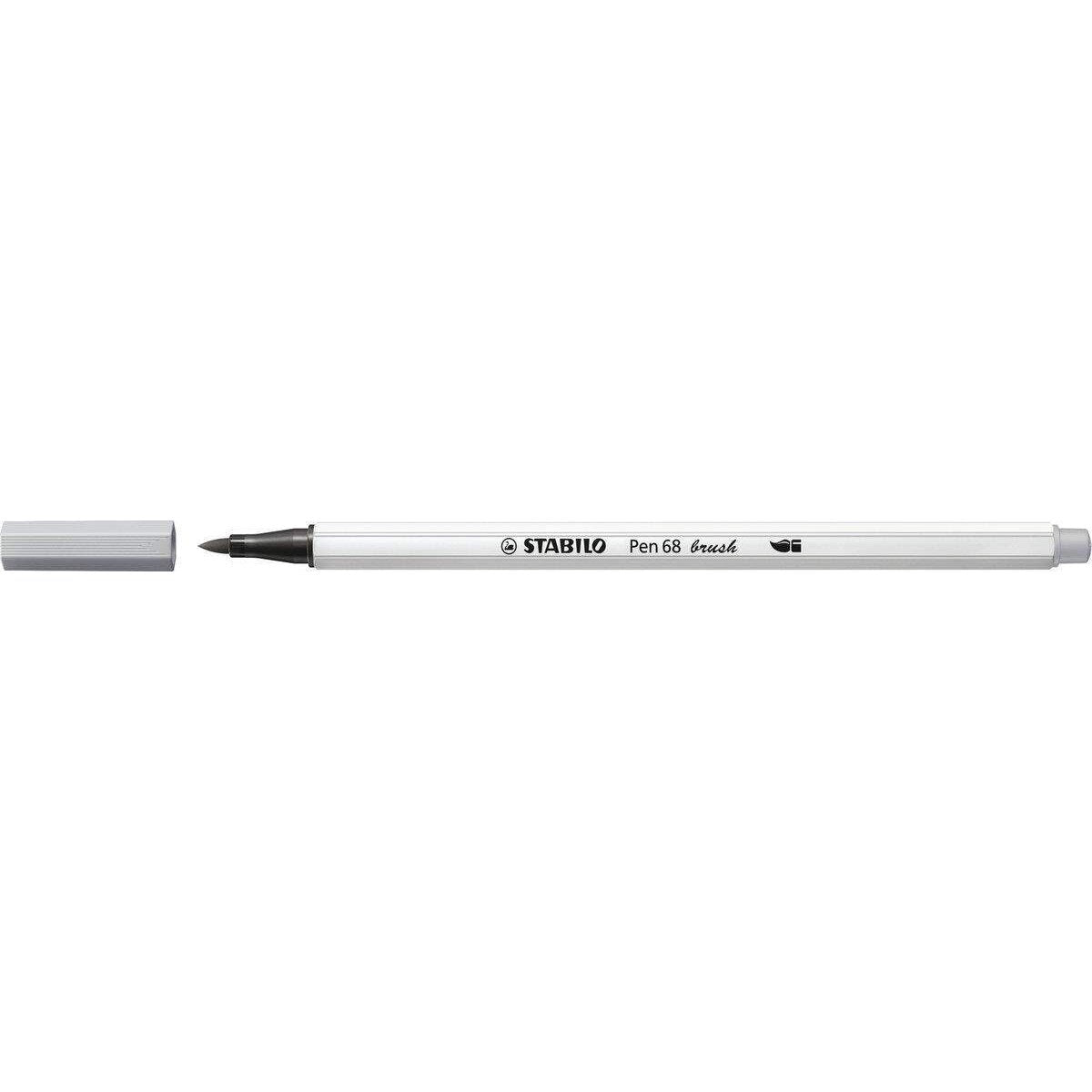 Premium-Filzstift mit Pinselspitze für variable Strichstärken - STABILO Pen 68 brush - Einzelstift - mittelgrau