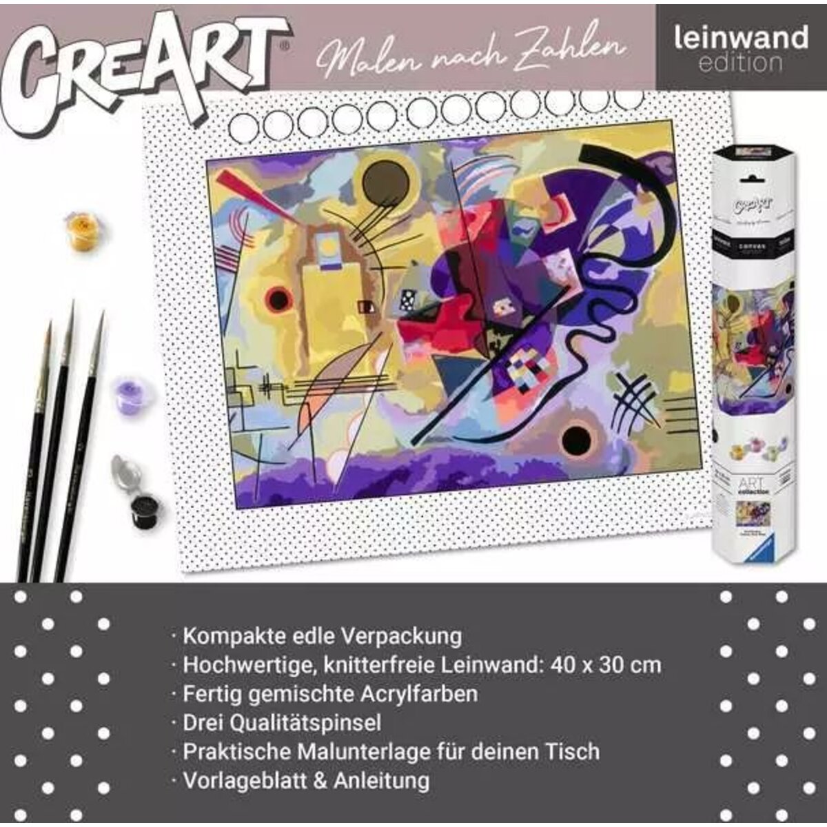 Ravensburger CreArt Malen nach Zahlen - Leinwand ART Collection: Gelb, Rot, Blau (Kandinsky)
