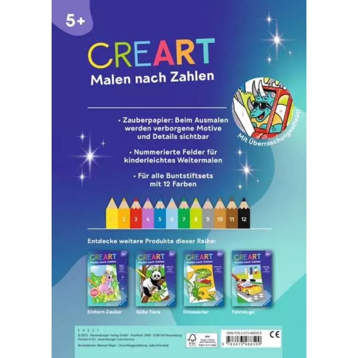 Ravensburger CreArt Malen nach Zahlen Zauberpapier Dinos auf der Baustelle