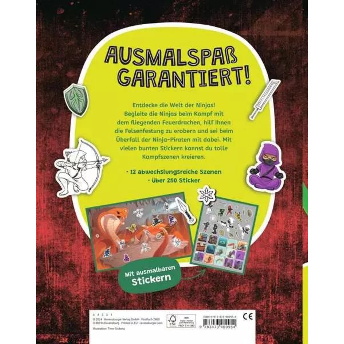 Ravensburger Mein Ausmal-Stickerbuch: Ninjas
