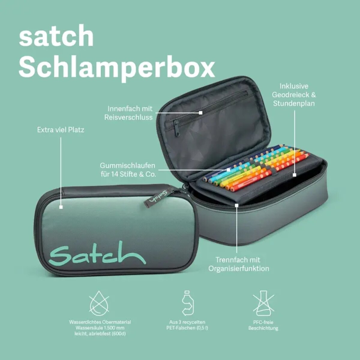Satch Schlamperbox Seismic Green blau rosa 22 x 6 x 10 cm