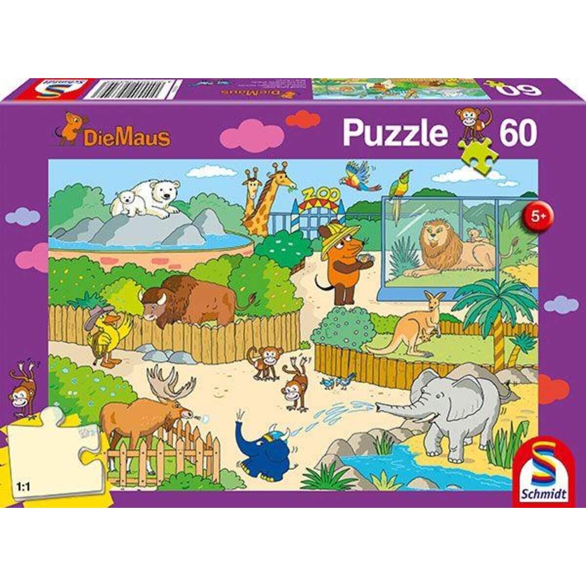 Schmidt Spiele KinderPuzzle - Die Maus im Zoo, 60 Teile