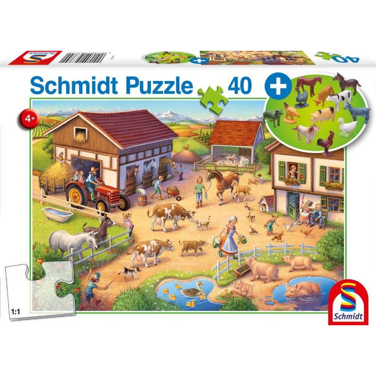 Schmidt Spiele KinderPuzzle - Lustiger Bauernhof, 40 Teile, mit Bauernhof-Set