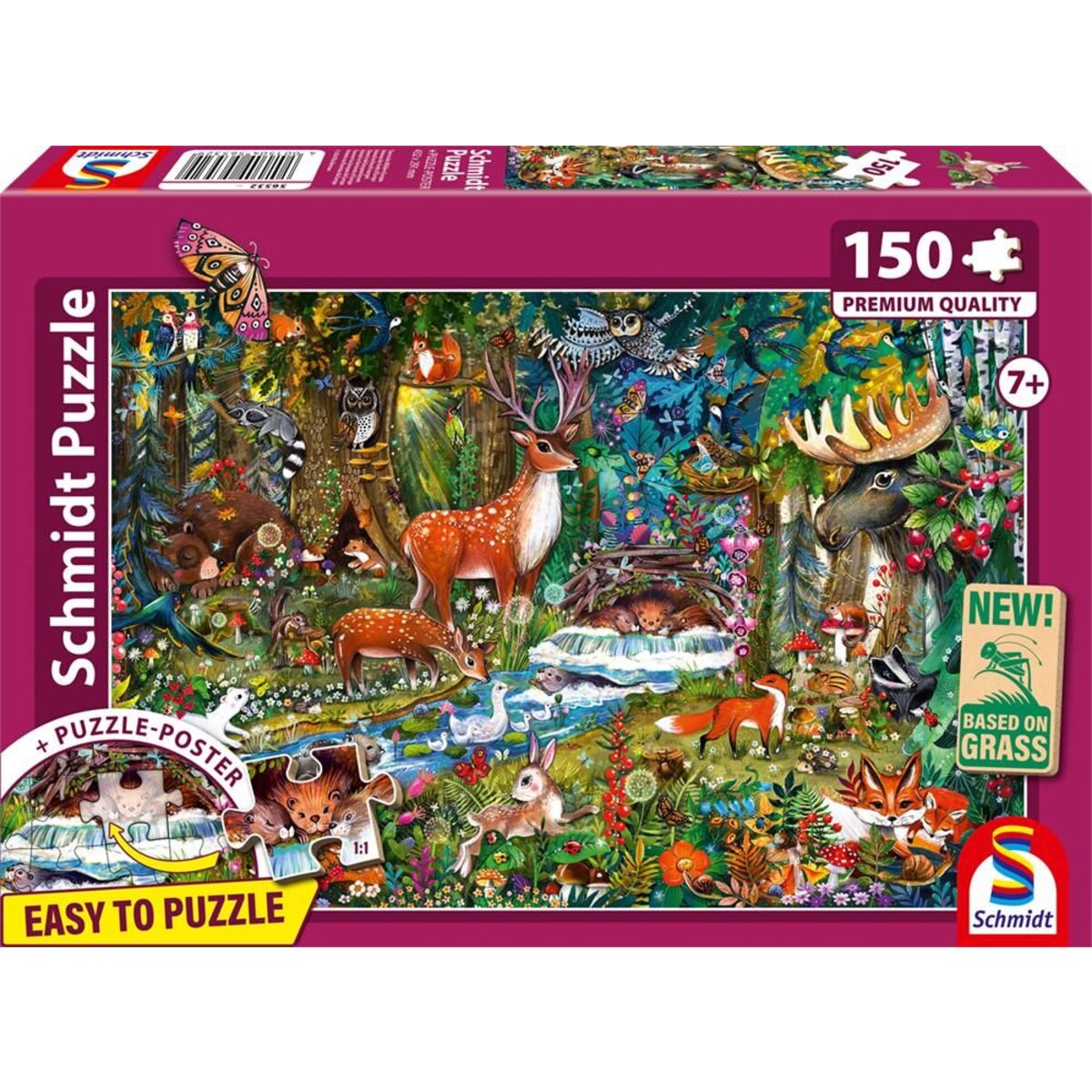 Schmidt Spiele Puzzle - Tiere in den Wäldern Europas, 150 Teile, Eco-Friendly, Gras Kinderpuzzle