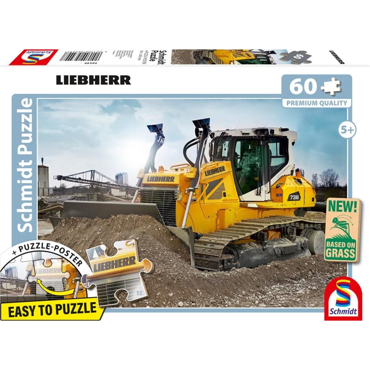 Schmidt Spiele Puzzle - LIEBHERR: Planierraupe PR736, 60 Teile, Eco-Friendly, Gras Kinderpuzzle