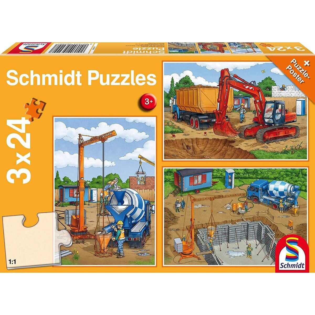 Schmidt Spiele KinderPuzzle -Auf der Baustelle, 3x 24 Teile